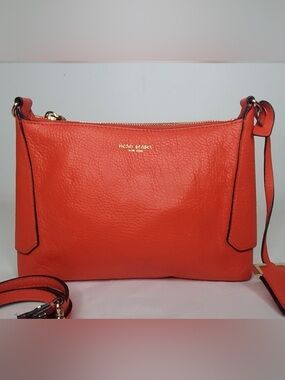 Henri Bendel Neon Coral/Orange Leather Crossbody with Gold Hardware